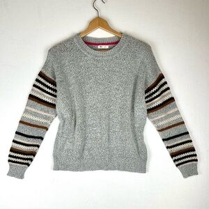 Ovla Anthropologie Crochet Stripe Sleeve Pullover Sweater